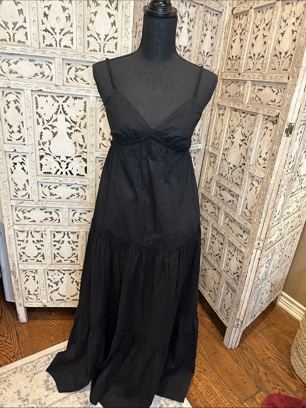 Gianni Bini Black Tiered Maxi Dress with Spaghetti Straps